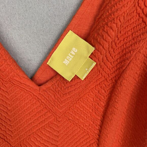 Anthropologie Maeve Dress Womens 8 Orange Textured Pockets V Neck Boho Summer - Picture 6 of 15